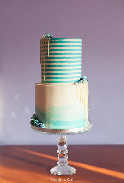 Rustic aqua-blue stripes and watercolour ombré drip cake - Cake by Kasserina Cakes