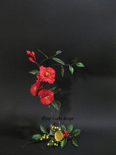 fiori di melograno e ramoscello natalizio in gum paste - Cake by rosycakedesigner