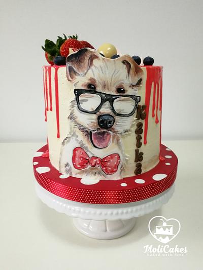 a dog wearing glasses - Cake by MOLI Cakes