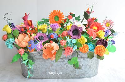 Sugar flowers in a vase  - Cake by Divya iyer