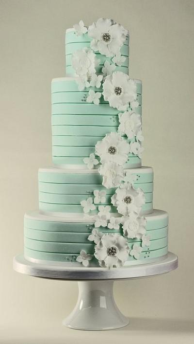 Mint and white striped wedding cake - Cake by Sandra Monger