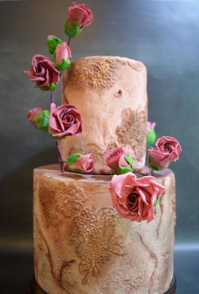 Stone effect and bas relief with sugar roses - Cake by  Despina Vrochidou