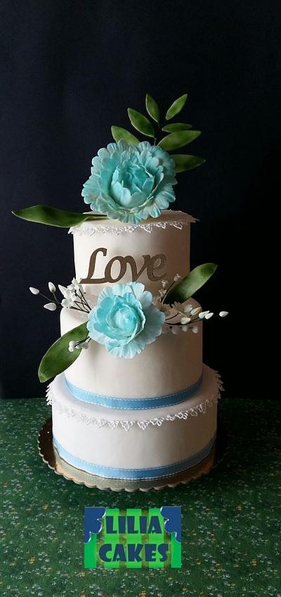 Fantasy Blue Peony Wedding Cake - Cake by LiliaCakes