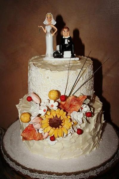 Rustic cake lace buttercream wedding cake - Cake by emmalousmom