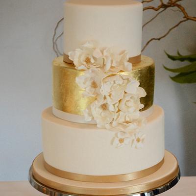 Gold Leaf Wedding Cake - Cake by Claire Davies
