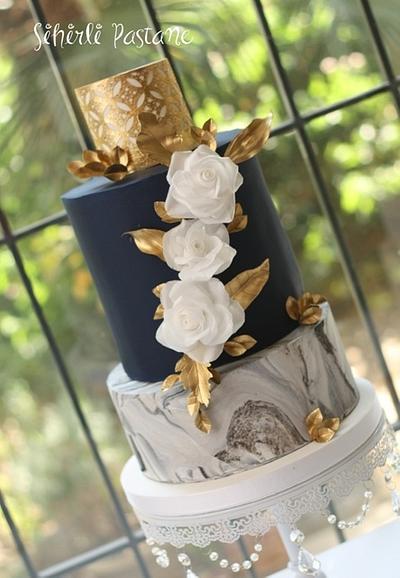 Marble Cake with White Roses - Cake by Sihirli Pastane