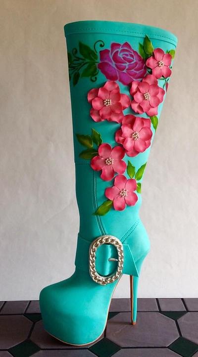 Teal colored high heel boot - Cake by Antonio Balbuena