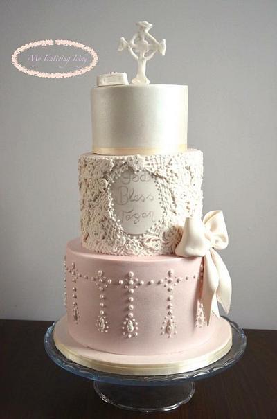 Lace & bow Communion Cake  - Cake by My Enticing Icing 
