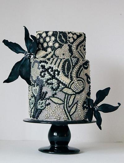 Black & white beaded cake - Cake by Happyhills Cakes