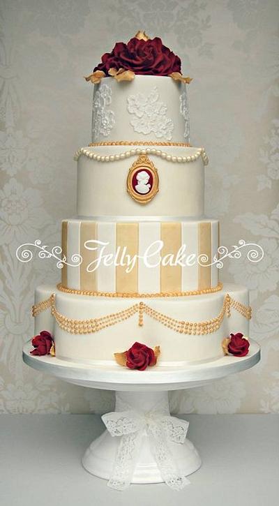 Vintage Red and Gold Wedding Cake - Cake by JellyCake - Trudy Mitchell
