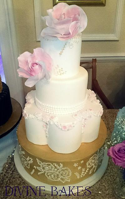 Gold lustre and large roses, Wedding cake  - Cake by Divine Bakes