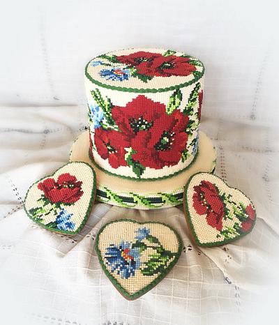 Royal İcing .Cross stitch embroidery cake and cookies.  - Cake by Sveta