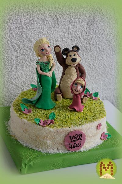 Elsa, Masha and The Bear - Cake by Marina