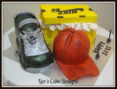 Nike shoe, cap and shoebox - Cake by Lior's Cake Designs