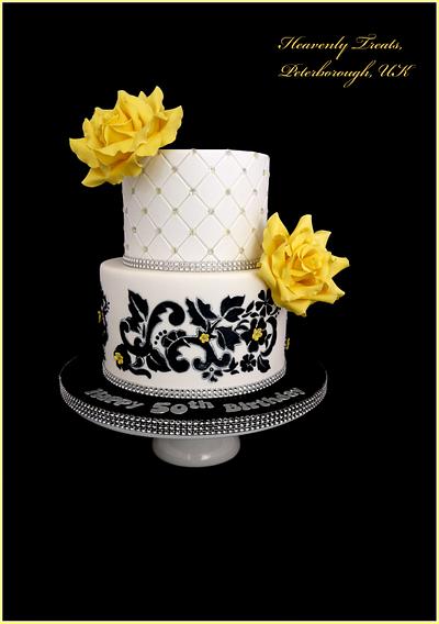 Roses, diamonds and stencilling - Cake by Heavenly Treats by Lulu