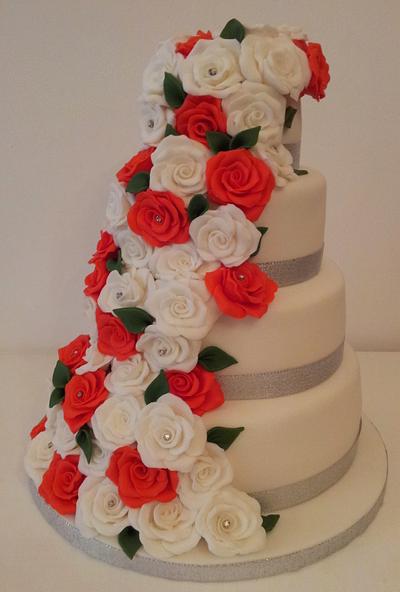 Rose Cascade Wedding Cake - Cake by Sarah Poole