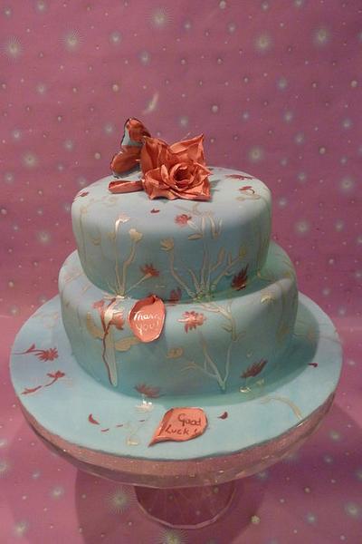 Hand painted flowers and butterfly mirror - Cake by Dawn and Katherine