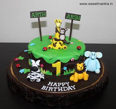 Animals cake for twins - Cake by Sweet Mantra Homemade Customized Cakes Pune
