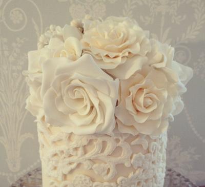 soft sugar blooms and lace - Cake by jay