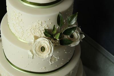 Cream and olive ranunculus wedding cake - Cake by ClearlyCake