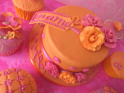 Pink and Orange mini cake with accessories - Cake by prettypetal