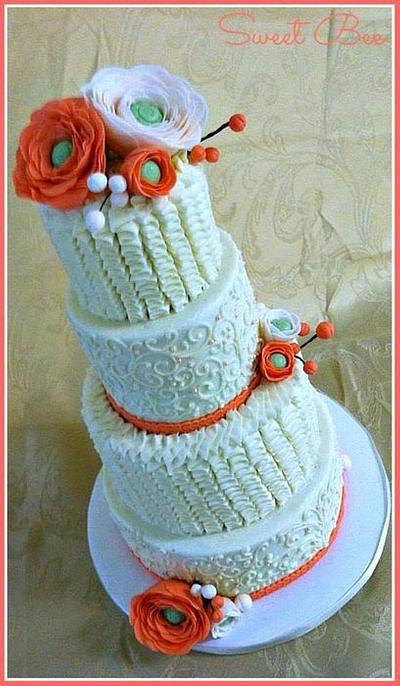 Coral and White Wedding - Cake by Tiffany Palmer