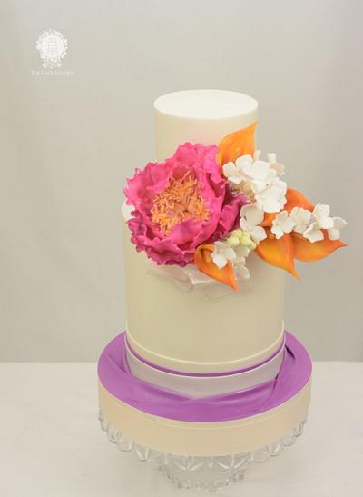 Peony and Calla Lily Wedding Cake - Cake by Sugarpixy