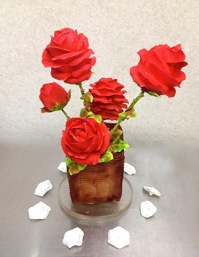 Hand-Piped Red-Roses - Cake by Louis Ng