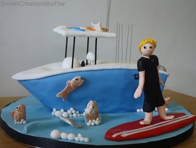 Fishing Boat cake with Surfer - Cake by SweetCreationsbyFlor