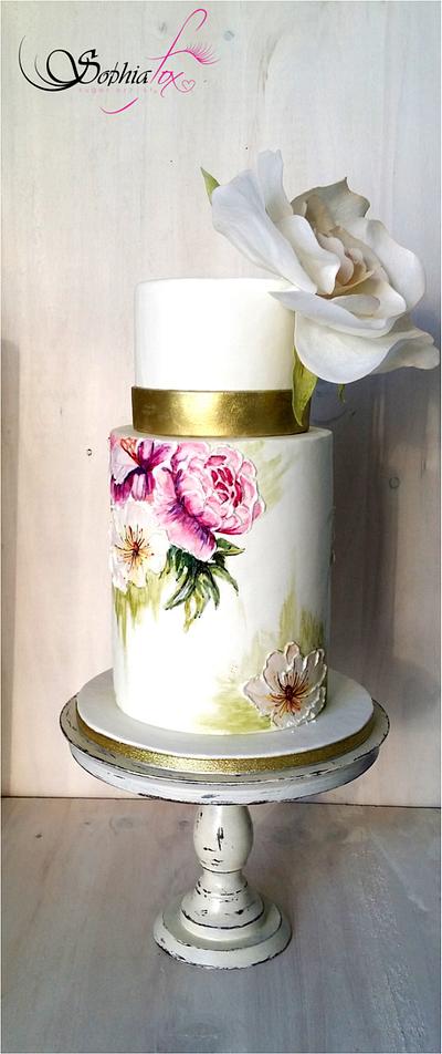 Glacê Painting Style - "Painted Wedding Cake with wafer paper Rose" - Cake by Sophia  Fox