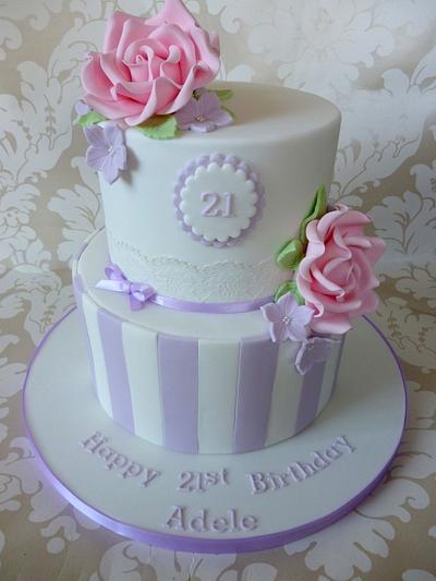 Pretty roses and stripes - Cake by Cakes by Verity