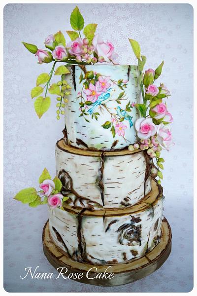Birch Tree with spring flowers and birds  - Cake by Nana Rose Cake 
