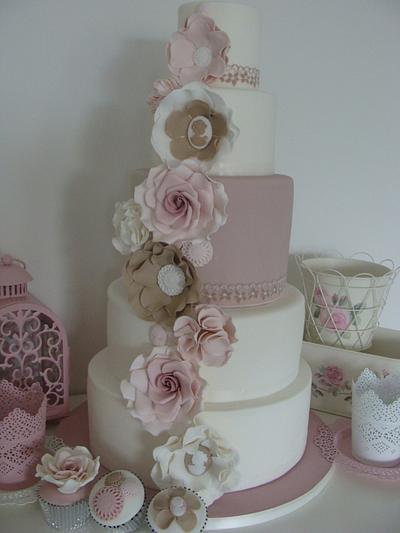 Flower Cascade Wedding Cake - Cake by CakeyBakey Boutique