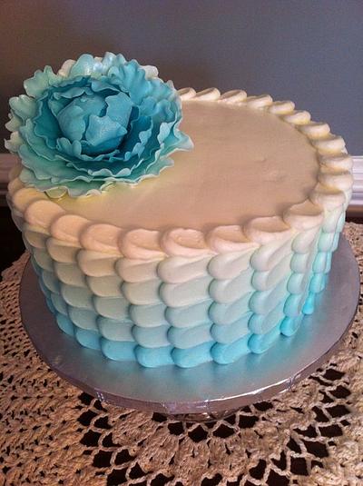 teal ombre petal cake with peony - Cake by jiffy0127