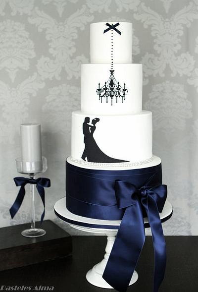 Silhouette & Chandelier Wedding Cake - Cake by Alma Pasteles