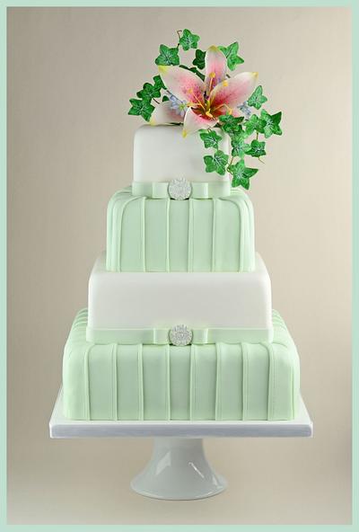 Pastel Green Pleat Cake. - Cake by Sandra Monger