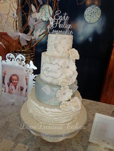 First Communion Silver and White - Cake by loveliciouscakes