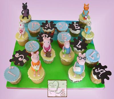 Peppa pig cupcake name board (plus my daughters first attempt at a figure) - Cake by Emmazing Bakes