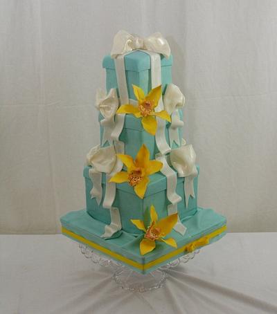Sugar Orchids on a Tiffany Box Cake - Cake by Sugarpixy