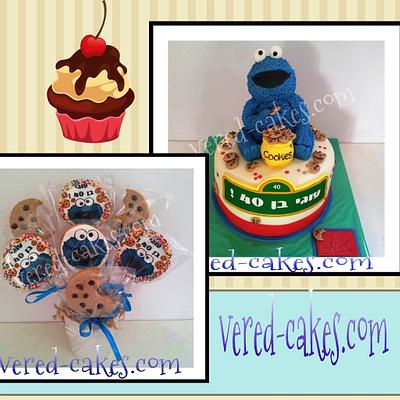 The cookie-monster cake with matching cookies - Cake by veredcakes