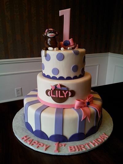 Sock Monkey 1st Birthday Cake & Smash Cake - Cake by Keri's Kreations