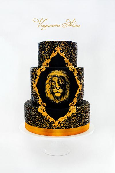 gold and black cake with lion - Cake by Alina Vaganova