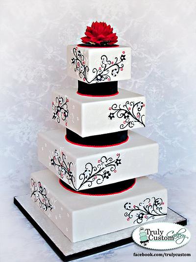 Black, Red, White Wedding Cake - Cake by TrulyCustom