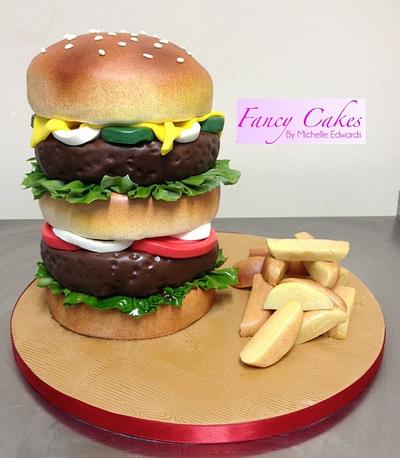 Double cheese burger and chips... Yes please  - Cake by Michelle Edwards 