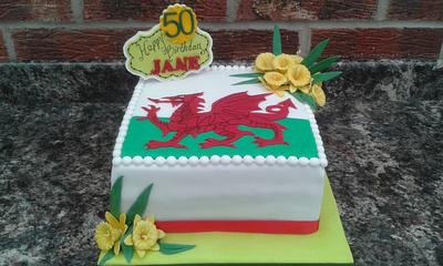 Welsh Dragon and daffodils - Cake by Karen's Kakery