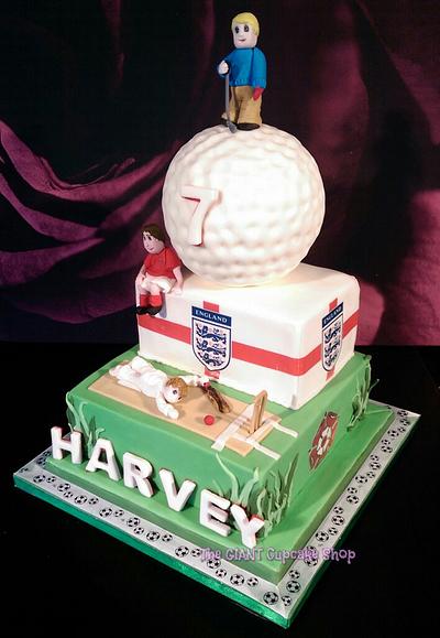 Combined Golf, Cricket &Football Cake - Cake by Amelia Rose Cake Studio