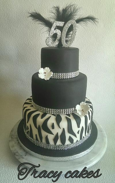 50th Diamonte zebra print cake - Cake by Tracycakescreations