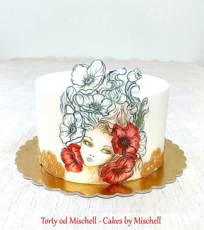 Handpainted poppy lady - Cake by Mischell