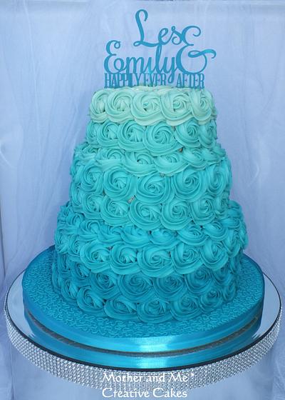 Ombre Rose Swirl Teal Wedding - Cake by Mother and Me Creative Cakes