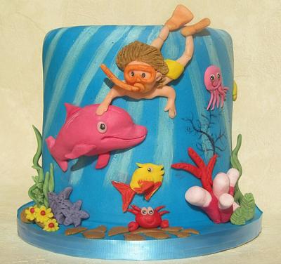 Underwater cake with pink dolphin - Cake by Delicious Sparkly Cakes